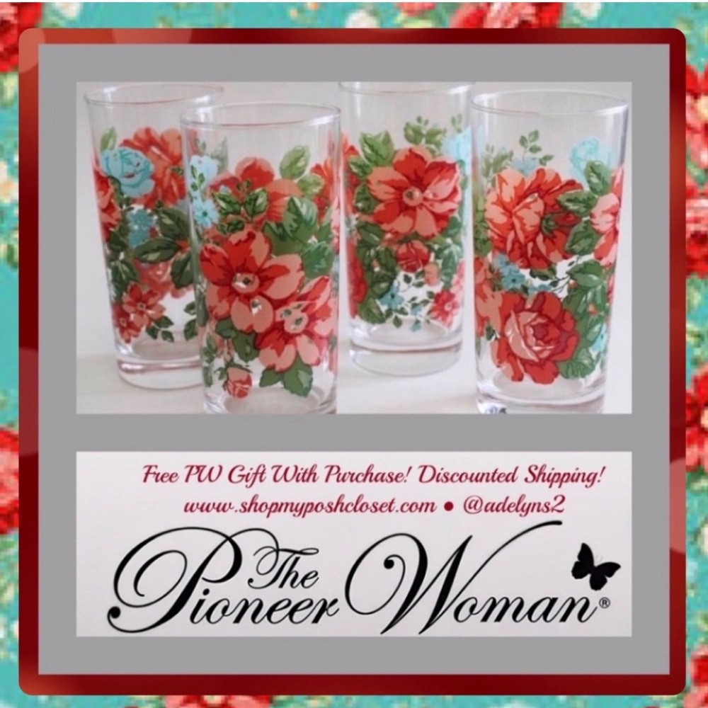 Rare 🌺🎁 EUC Pioneer Woman Vintage Floral Drinking Glasses Tumblers, Set of 4 - Picture 1 of 7